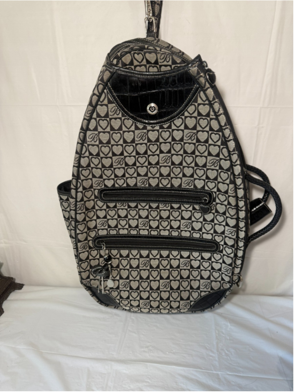 Vintage Brighton backpack Black Signature Canvas Sling Bag Leather Trim Y2k